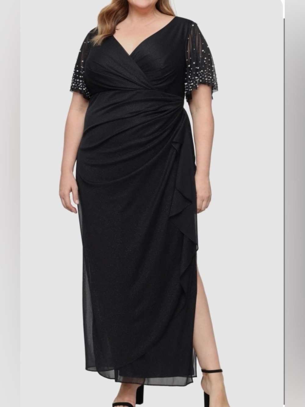 Alex Evenings Black Beaded Sleeve Maxi Dress